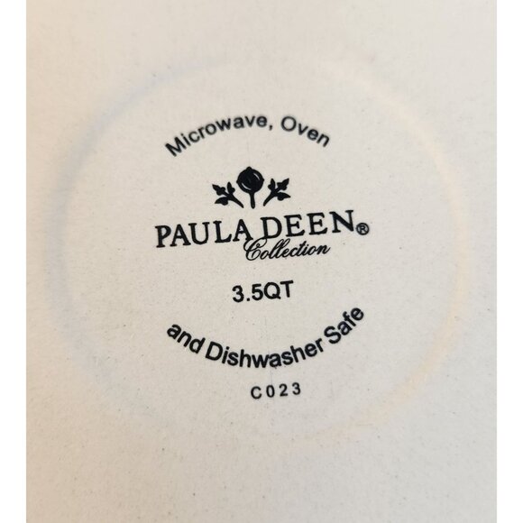 Paula Deen Collection 3.5 Quart Covered Casserole Dish Green Ivory Stoneware Mic - Picture 3 of 10